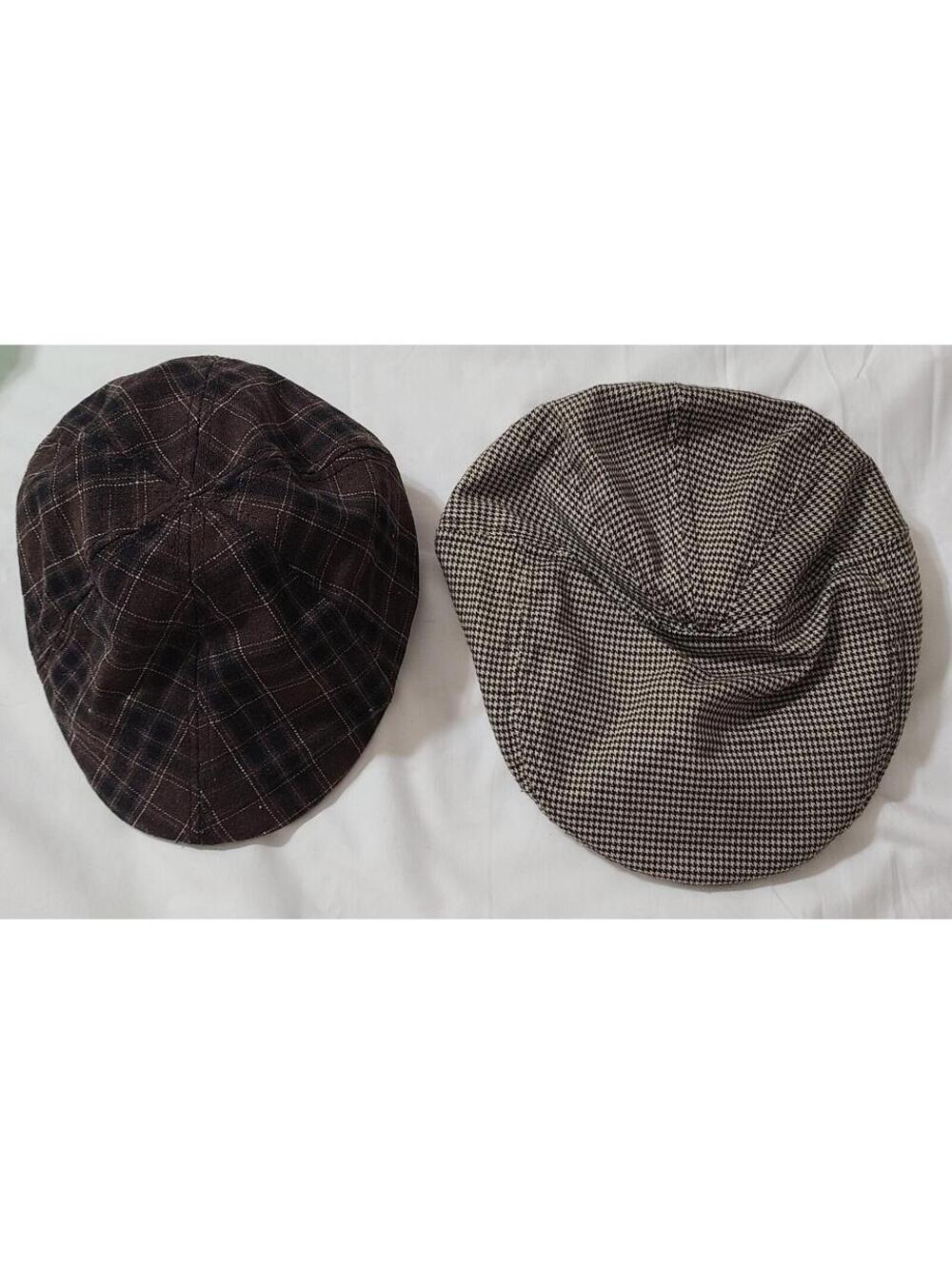 2pk Lids Newsboy Flat Cap Mens Sz S/M Houndstooth Plaid Ivy Driving Golf Hat GUC